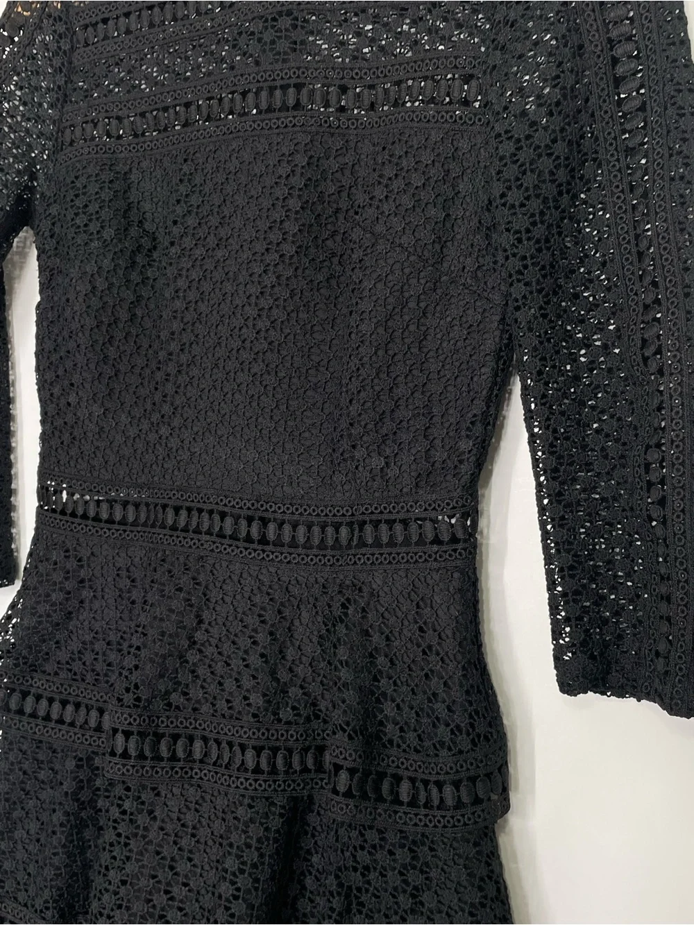 PrettyLittleThing Caya Black Premium Lace Panel Tiered Mini Dress Size 6